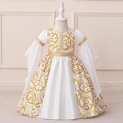 Middle Eastern Muslim Princess Evening Dress for Toddlers - White Patchwork Design