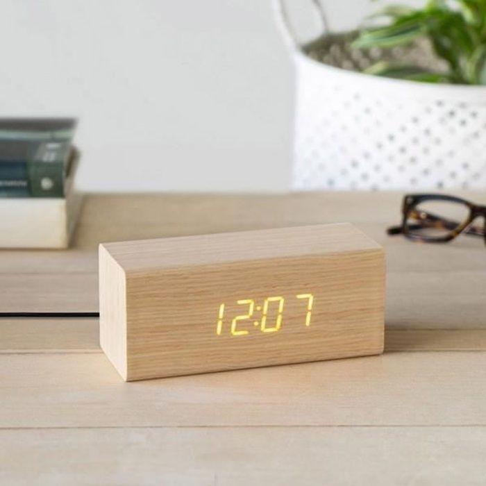 Réveil Multifonctions - Cadeau Maestro - Bois De Chêne - 3 Alarmes - Thermomètre - Calendrier