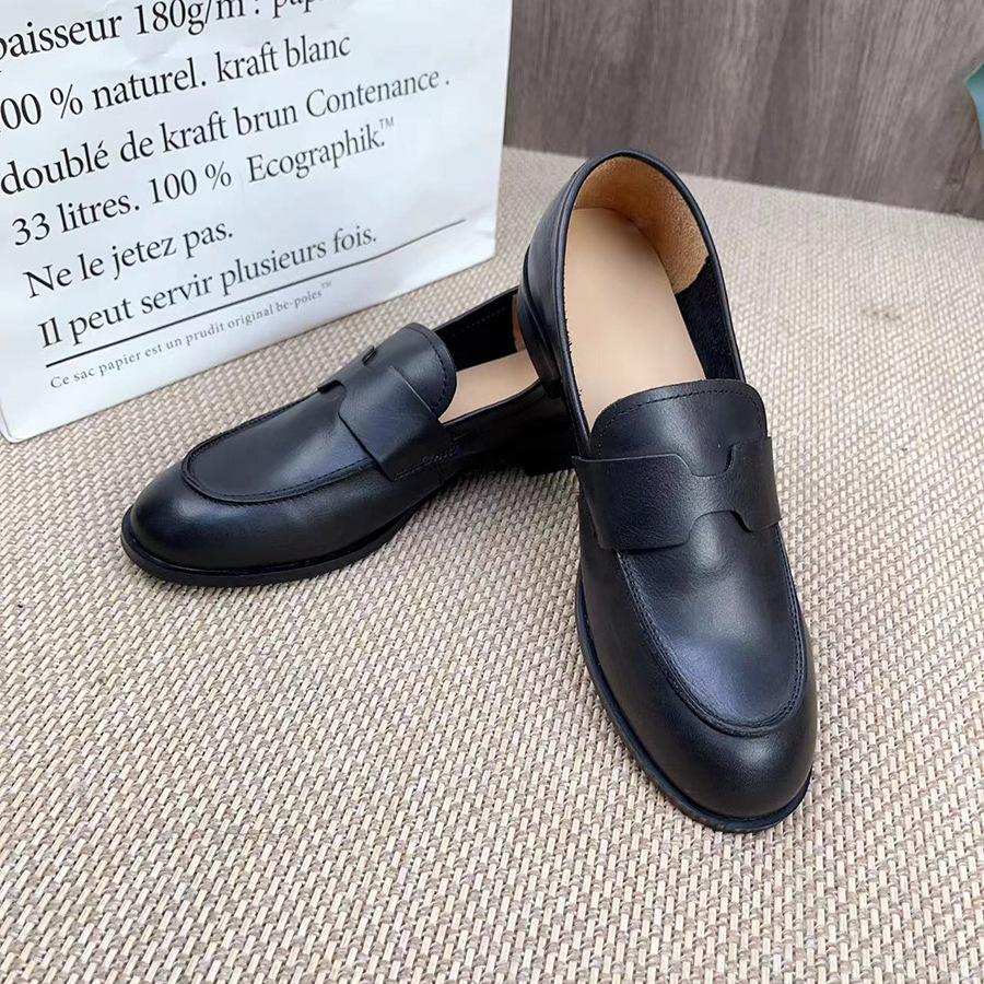 Johnature Retro Echtes Leder Niedrigen Absatz Pumps Frauen Schuhe Runde Zehe Flache Volltonfarbe Bequeme Halbschuhe