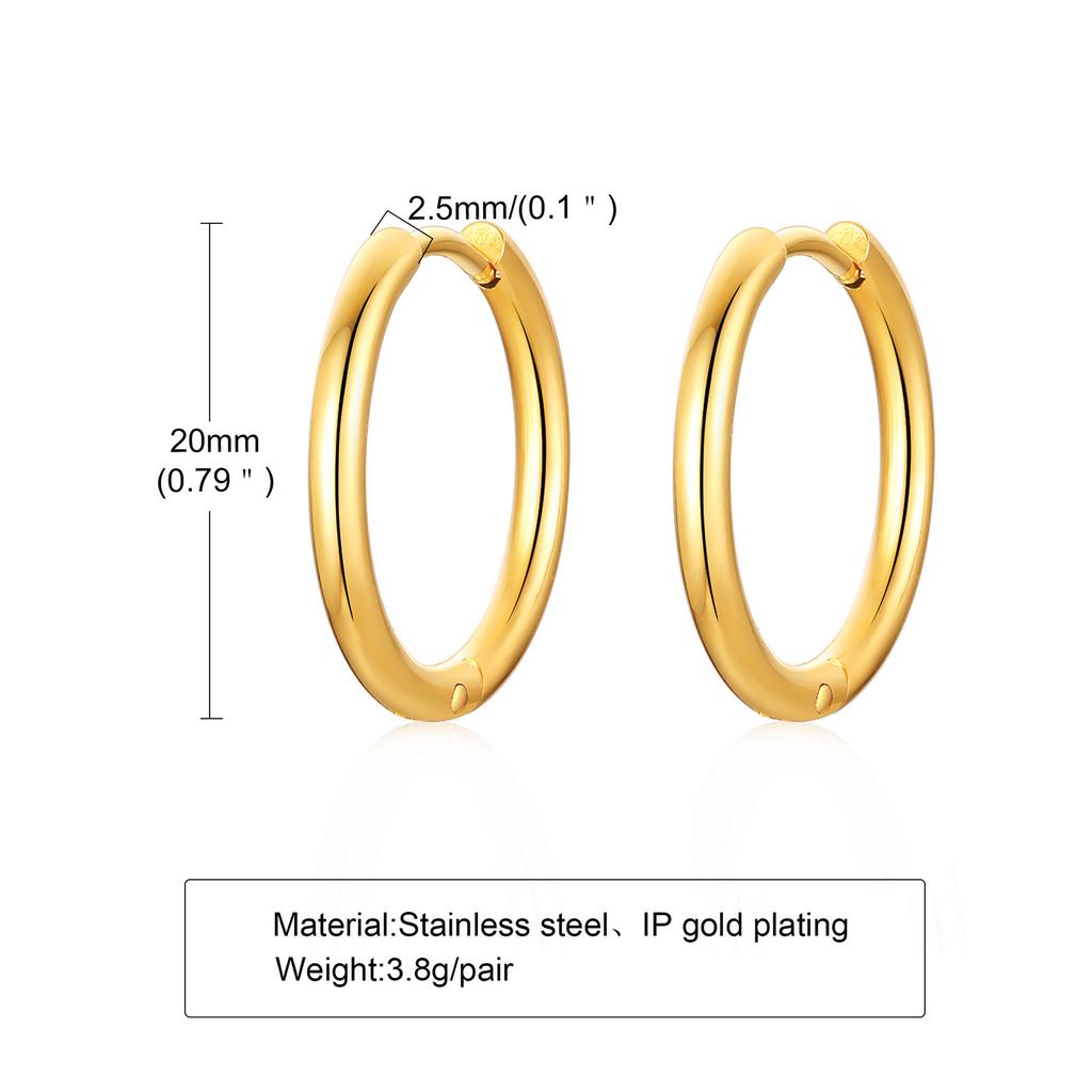 Wind stainless steel geometric large plain ring earrings plated with 18k gold simple earrings women's multi-specification 2mm, 4mm