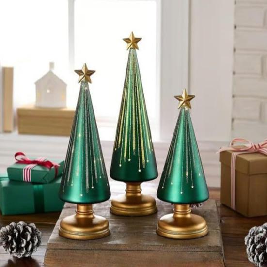 Twinkle Light Christmas Tree Illuminated Starry Night Resin Christmas Tree Ornament for Holiday Bedroom Dorm Tabletop Decor