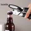 Abrelatas, abridor de cerveza de acero inoxidable liso, perilla giratoria, agarre antideslizante, abridor de tapa para barra de cocina casera