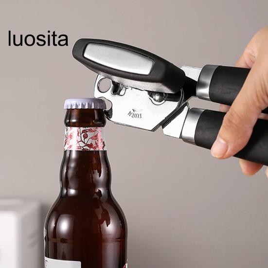 Abrelatas, abridor de cerveza de acero inoxidable liso, perilla giratoria, agarre antideslizante, abridor de tapa para barra de cocina casera