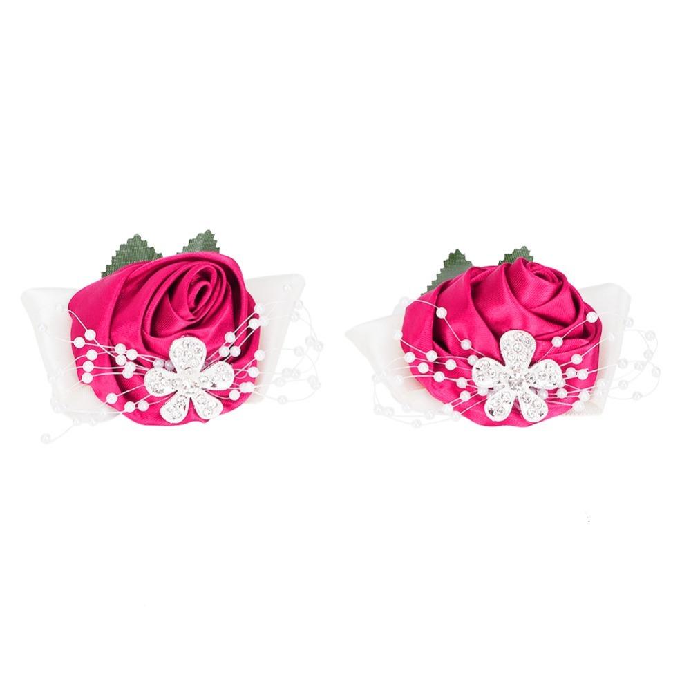 2pcs Pearl Rhinestone Hand Flower Diamond Rose Bridal Wrist Flower Wedding Corsage For Wedding