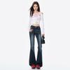 Blue-Gray Low-Waisted Slim Fit Flared Jeans for Women - Autumn Design