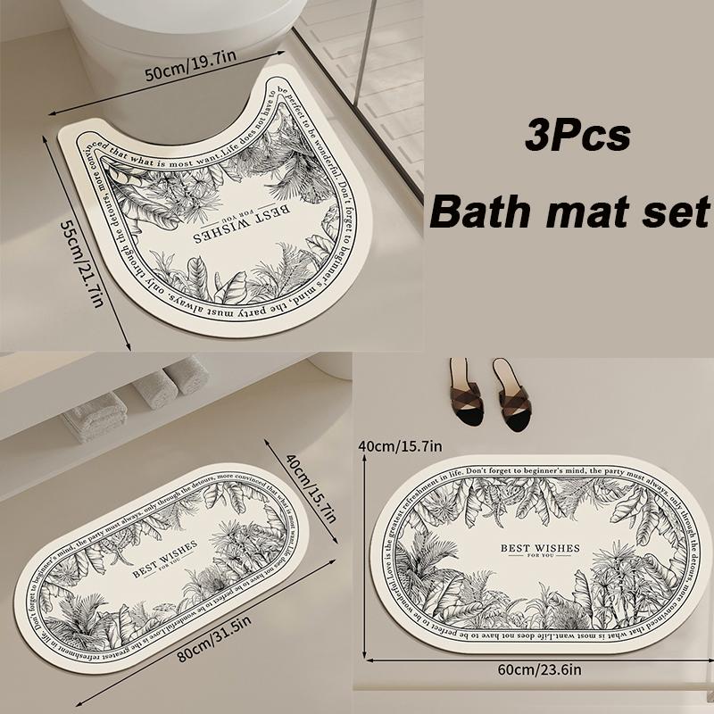 Non-slip Bath Mat Rubber Bathroom Mats U-shaped Bathroom Rug Absorb Water Toilet Rug Washroom Entrance Doormat Home Floor Carpet