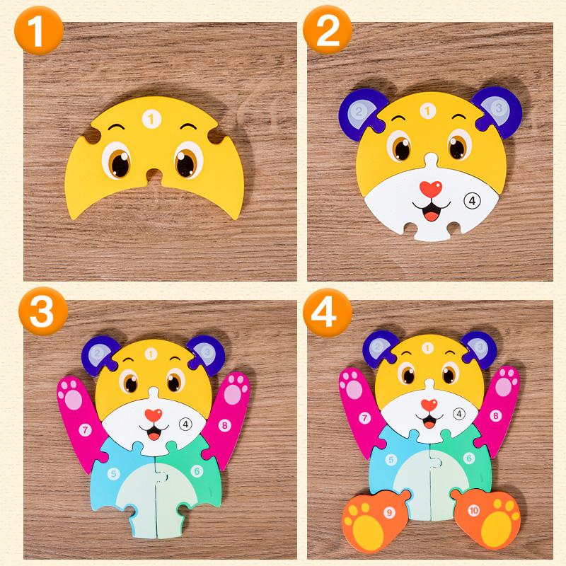 1PCS 3D Puzzle Wooden Animal Jigsaw Puzzle Early Education Color Sorting Learning Educational Toys for Toddlers Gift