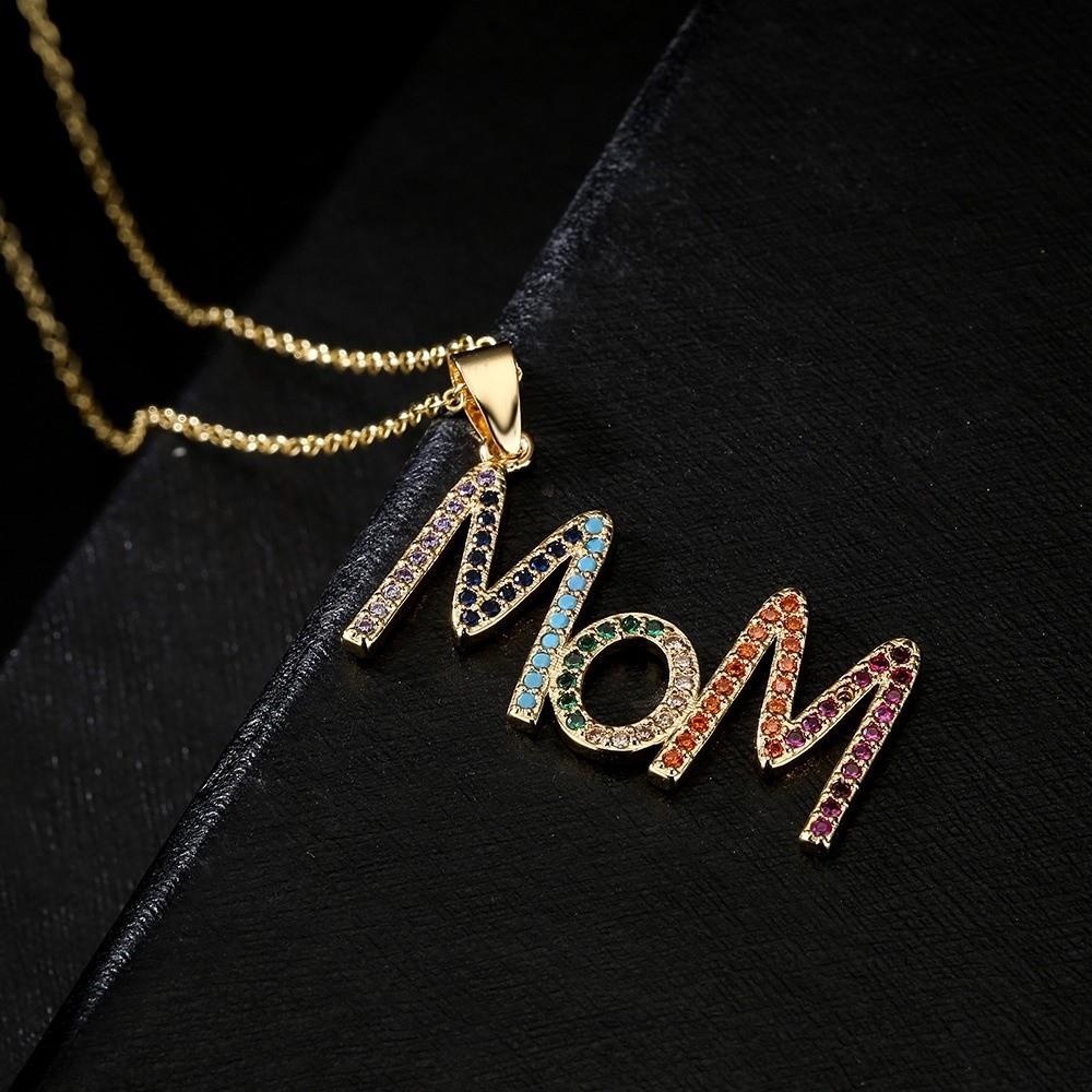 Jewelry Zircon Letter Clavicle Chain Stainless Steel Gift for Mother's Day MOM Necklace Overlay
