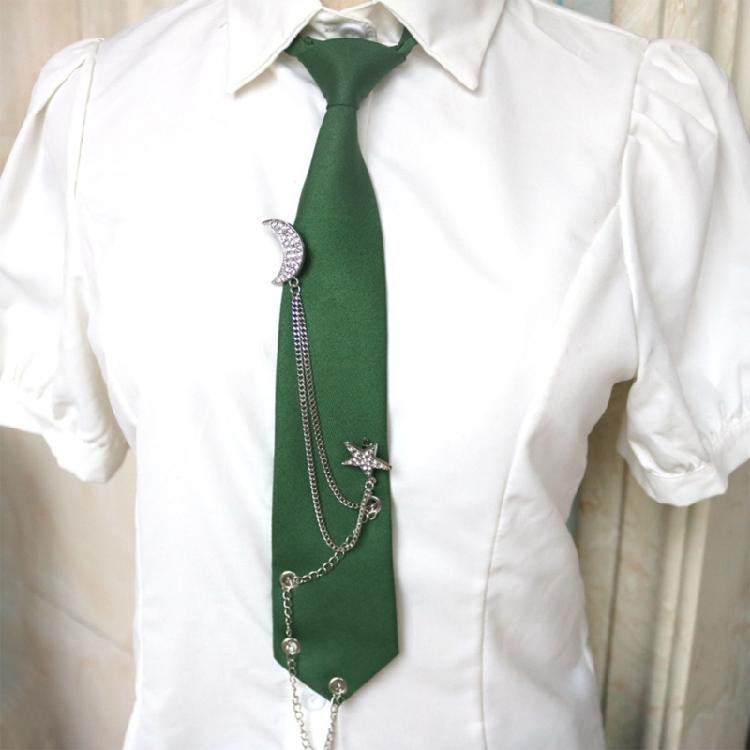 Student Pre Tied Neck Ties Preepy Look Rhinestones Star Metal Chain Dark Tie Cravat Neck Wear Accessories