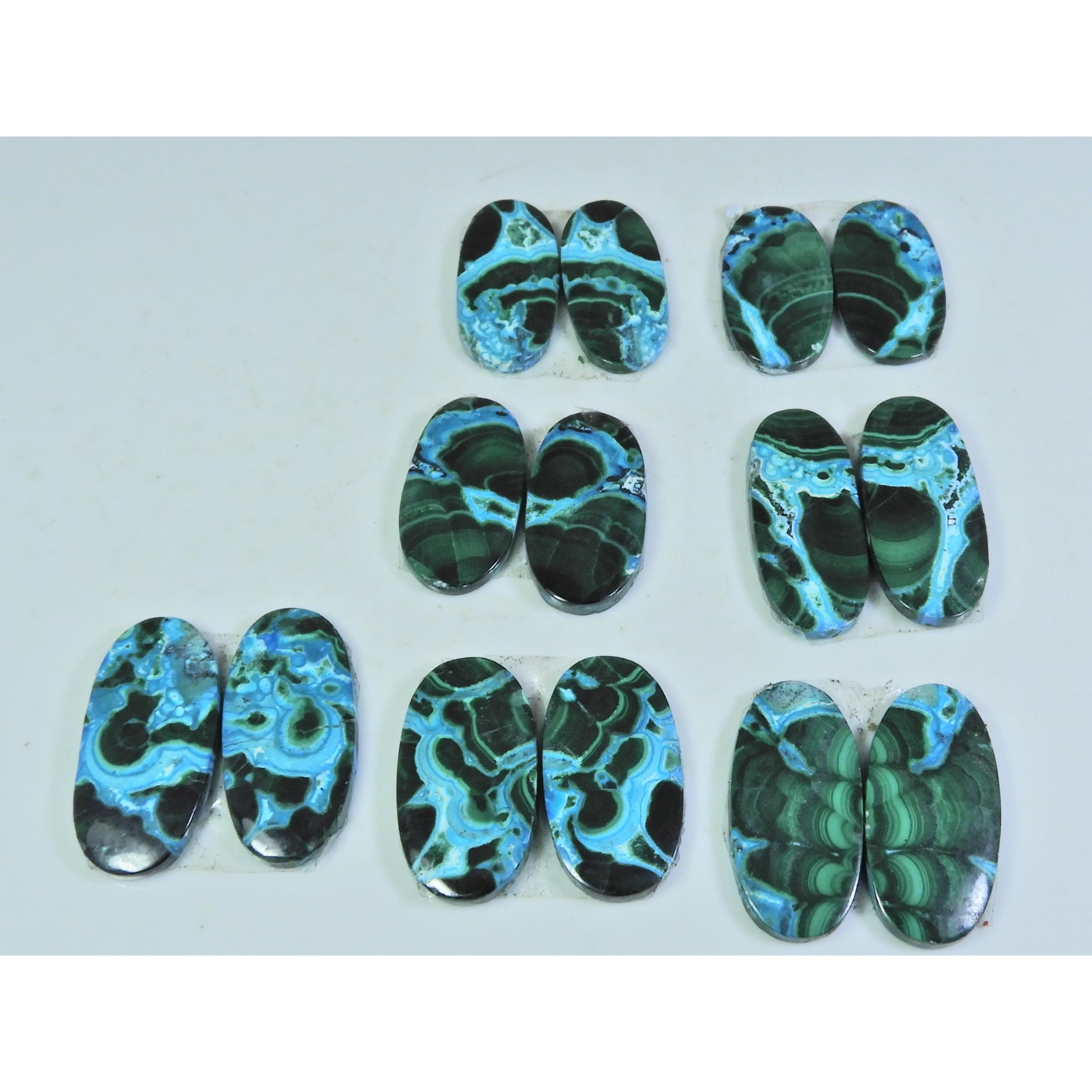 

22-27MM Natural Chrysocolla Malachite Pair Oval Cabochon Gemstone 7Pair Lot C-192