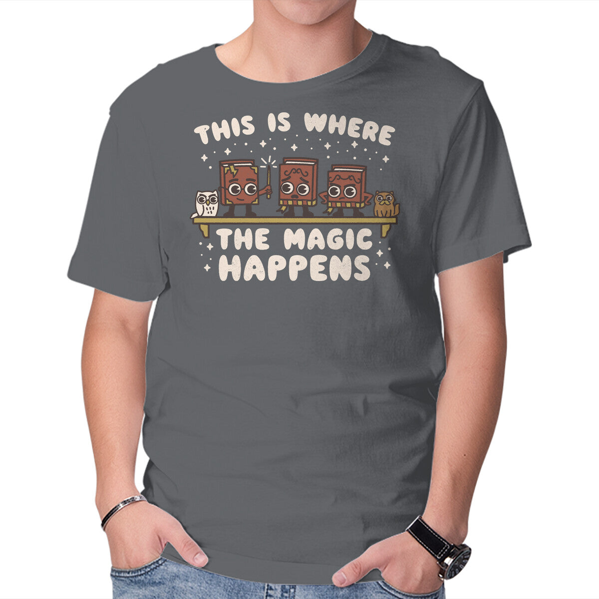 Unisex Crew Neck T-Shirt Where The Magic Happens Graphic Short Sleeve Casual Tee S