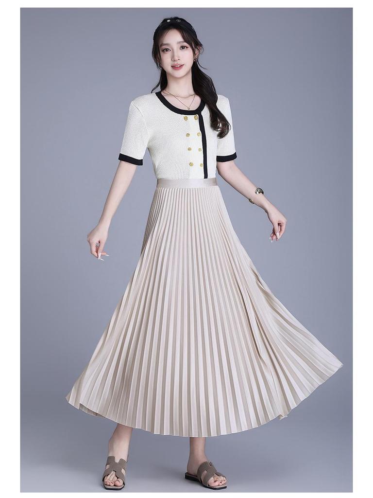 Plisowana spódnica A-line długa z gumką w pasie - Wszechstronny koreański styl - Wiosna-Lato 2026