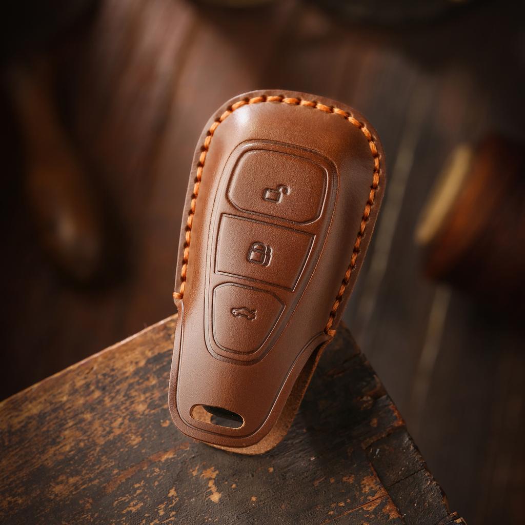 Retro Key Cover Is Suitable for Ford Focus Car Key Case, Hand-stitched Genuine Leather Key Protective Case.