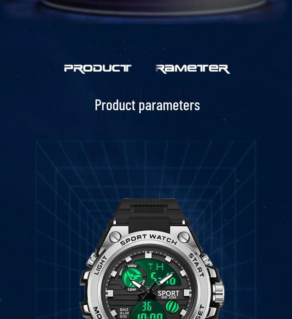 Men's Korean Style Multifunctional Outdoor Sports Luminous Dual Display Electronic Watch