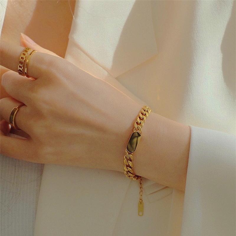 Neues personalisiertes Straßen-Oval-Titanstahl-Kettenarmband im europäischen und amerikanischen Stil für Damen, Ins-Mode, Hip-Hop-Heavy-Metal-Handwerk