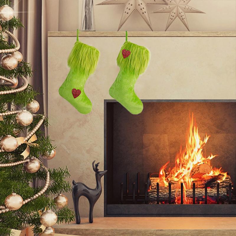 Vánoce 2025 Zelená dárková taška Potřeby pro domácí párty Řemeslné výrobky Ozdoba na vánoční stromek Sametové ponožky DIY Festivalové dekorace