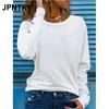 JPNTKY Women's Fashion Casual Solid Color Print Long Sleeve O-Neck Blouses & Shirts