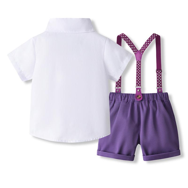 Summer European & American Style Boys' Short-Sleeve Shirt and Overalls Set