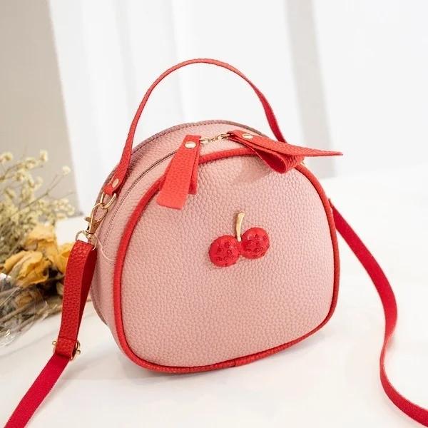 Litchi Pattern Contrast Color Cherry Small Backpack 2022 New Women s One-shoulder Messenger Mobile Phone Bag pink