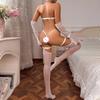 White Sexy Lingerie Set Thin Transparent Strapless Half Cup Bodysuit Seductive Open Crotch 5Pc Underwear See Through Dancer Kit