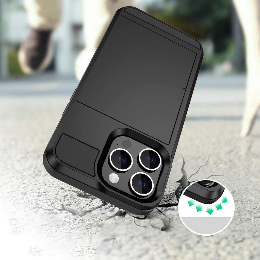 PC+TPU Phone Cover for iPhone 15,Sliding Card Holder Anti-scratch Back Case