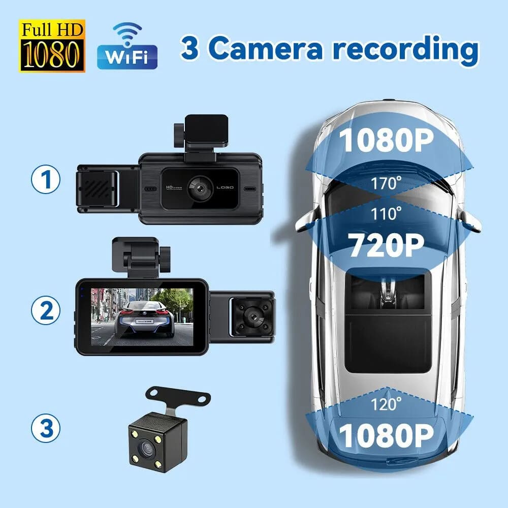 Wifi 3 Channel Dash Cam Cabin Lens Car Dvr 1080P Interior Camera Vehicle Recorder Video Registrator Dashcam Camcorder Black Box