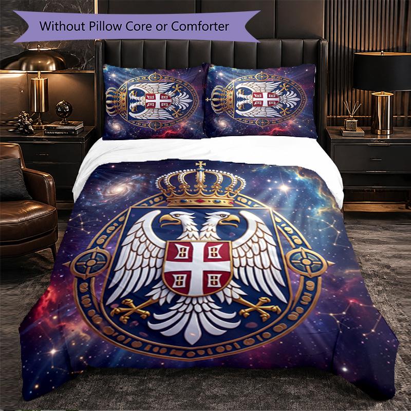 Serbia Pattern 3 Pieces Bedding Set Soft Microfiber Duvet Cover with Pillow Cases for Bedroom