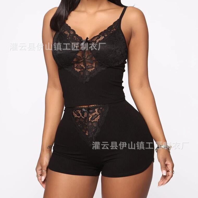 Damen Neue Europäische und Amerikanische Neue Loungewear Modisch und Bequem Spitze Spitze Dünner Anzug