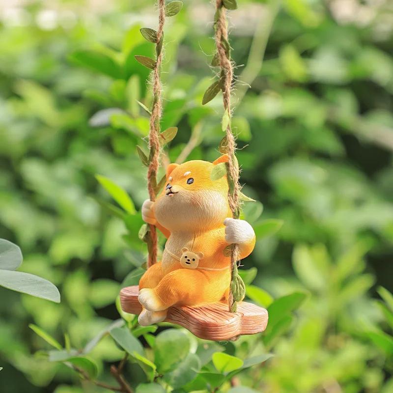 Swing Panda Statue, Hanging Animal Ornament, Swinging Kitten Puppy Koala Figurine for Lawn Garden Courtyard Terrace Patio Tree