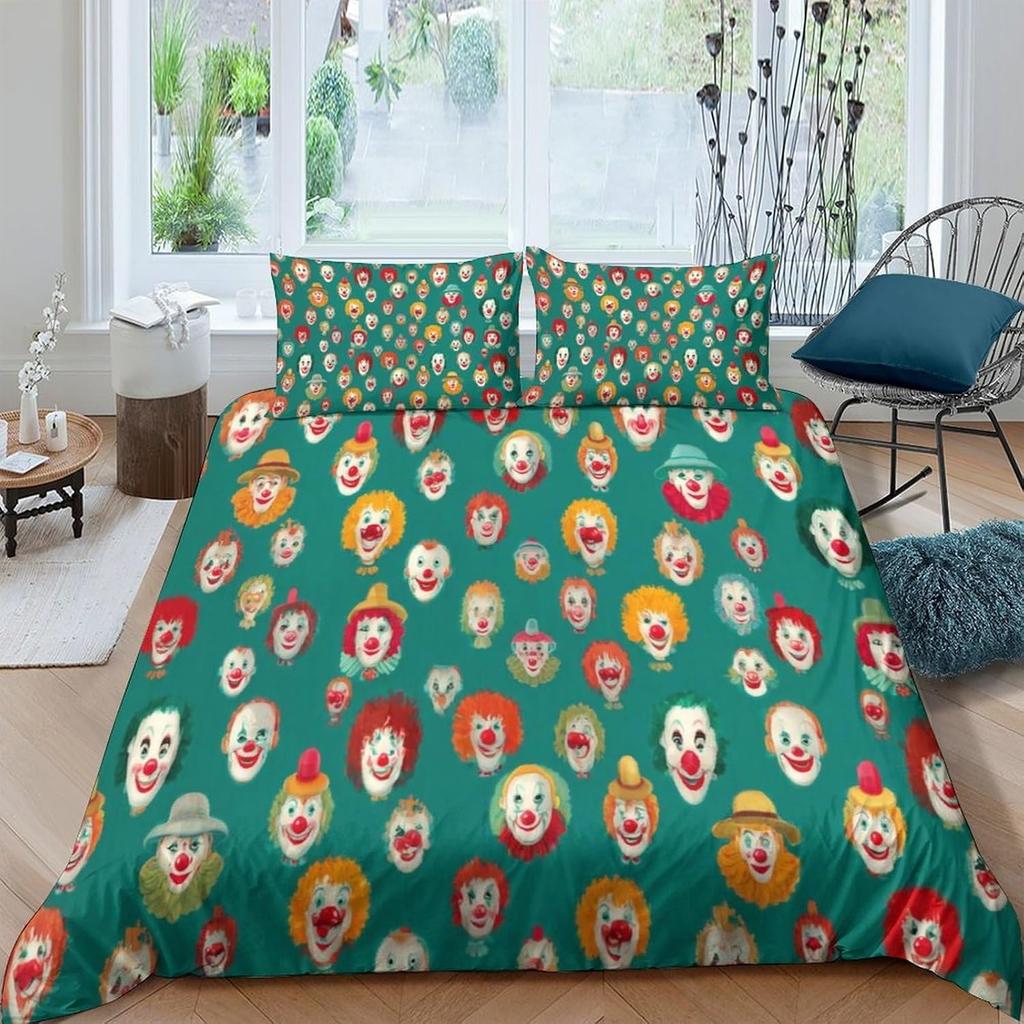 Cartoon Fun 3D Printed Clown Duvet Cover Microfiber Bedroom Decor Clown Bedding Set Soft Breathable For Teens Adults Kids