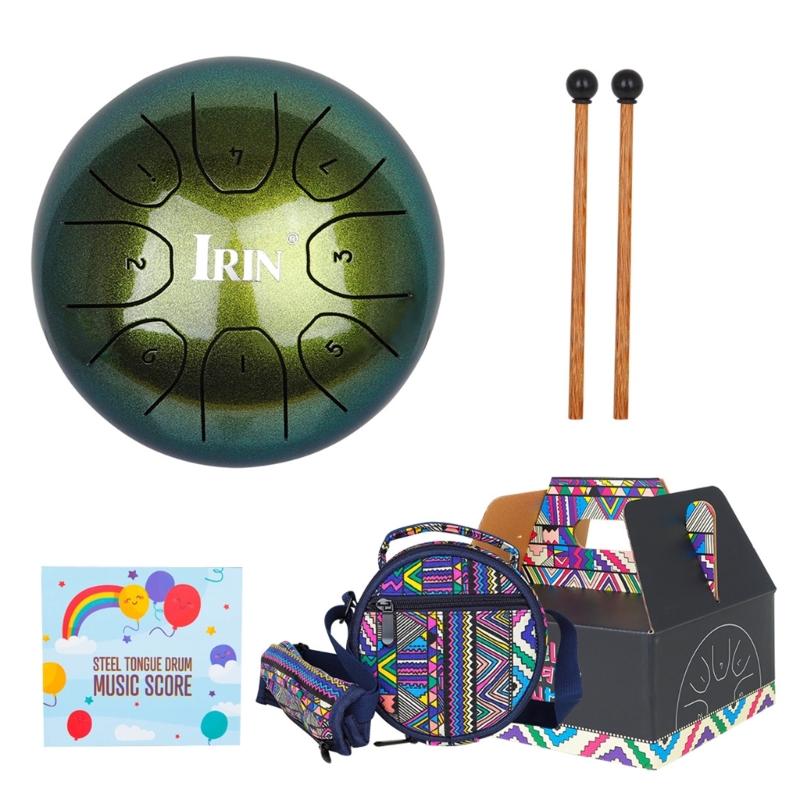 

5.5 Inches 14CM Steel Tongue Drum 8 Notes C Major Tuned Percussion Instrument Handpan Drum with Bag, Music Book, Mallets звезда/зелёный