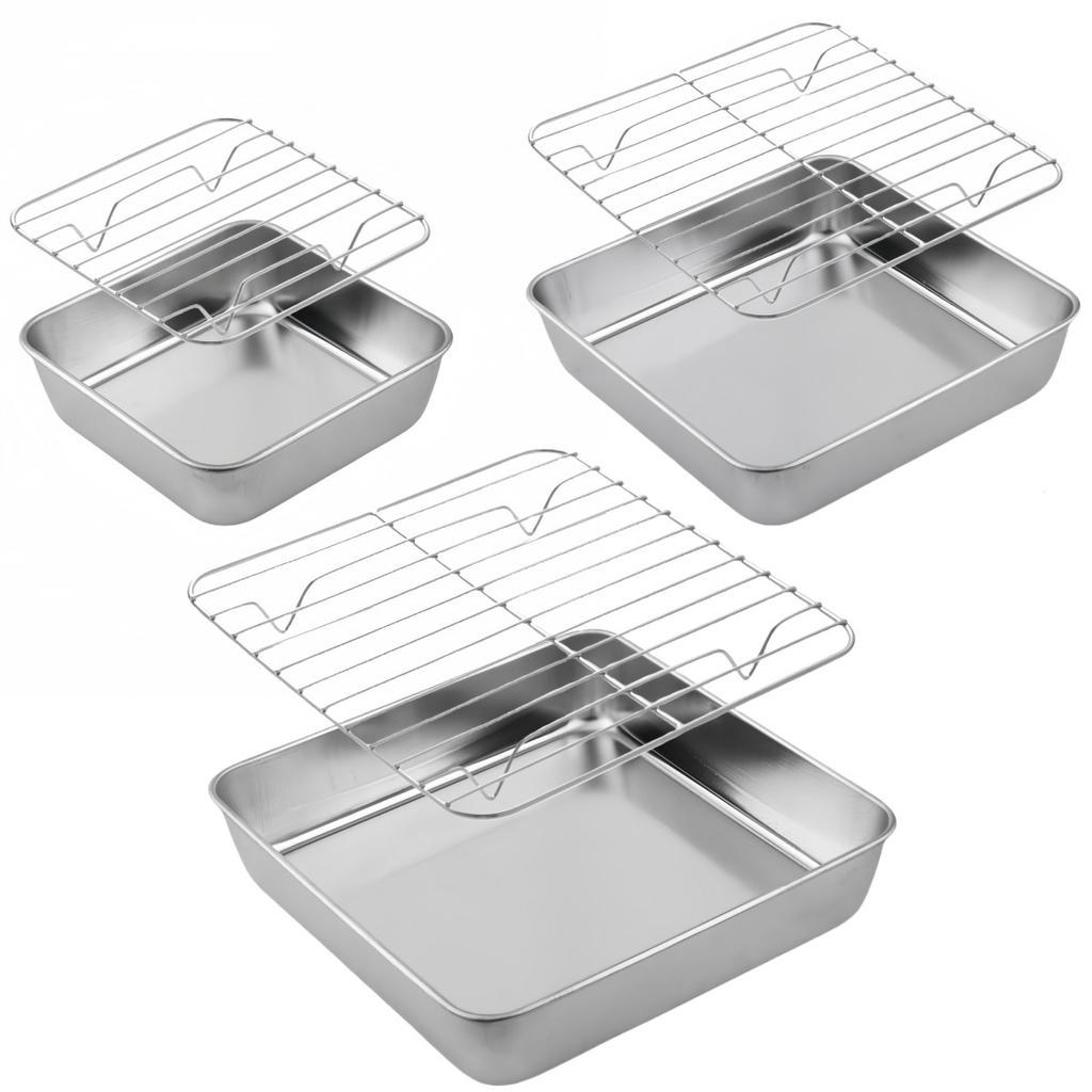 Stainless Steel Cake and Cookie Pan Set with Practical Cooling Rack Feature