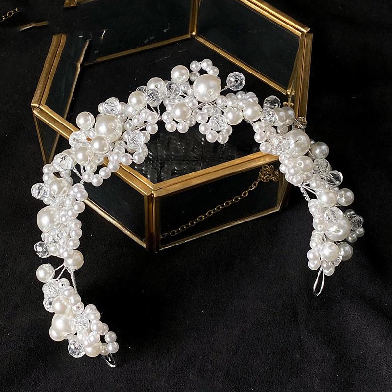 Pearls Headbands for Women Girls Bride Wedding Hairbands White Flower Tiaras and Crowns Korean Fashion Headdress Hair Jewelry
