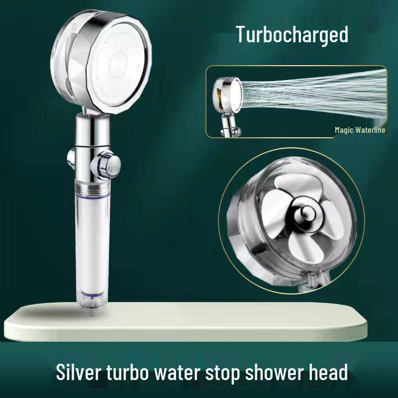 Compact Twin-Turbine Booster Shower Head with Dual Propellers