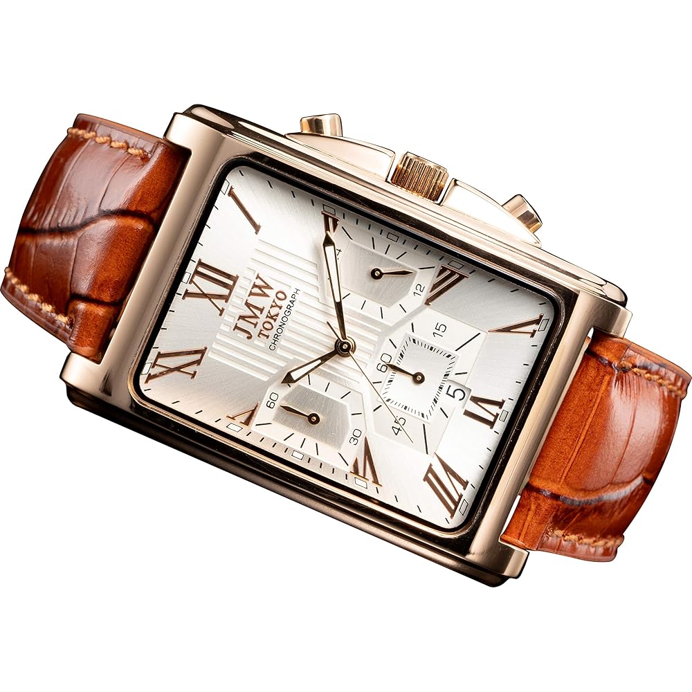 

[JMW TOKYO] Men s Square Watch, Silver & Rose Gold Watch, Square Rectangular, Men s Chronograph, ...