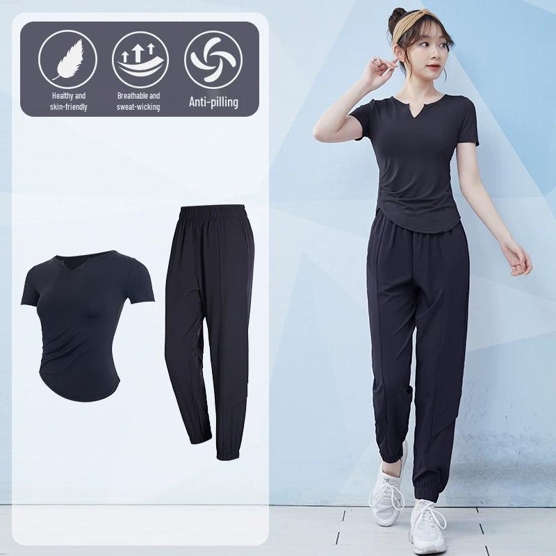 Women's Quick-Dry Summer Sports Set: Short Sleeve Running T-Shirt & High-End Yoga Outfit