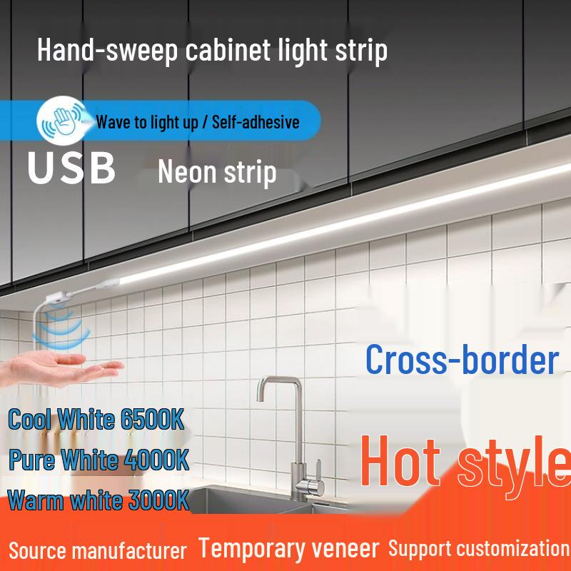 

Waterproof USB Hand Sweep Sensor LED Strip: Neon, Silicone, Self-Adhesive, 5V Low Voltage for Cabinet and Wardrobe Lighting. Neon Hand Sweep 1m