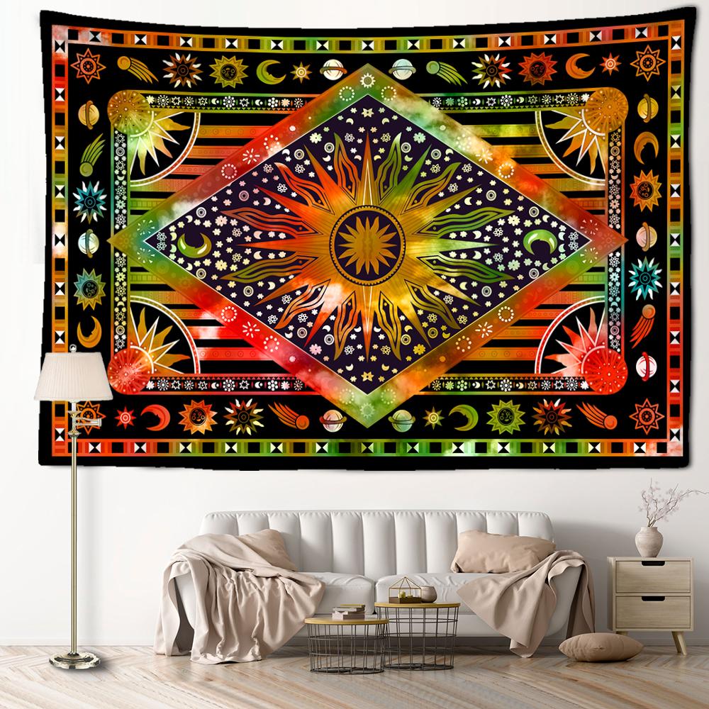 Burning Sun Tapestry Wall Hanging Bohemian Style Hippie Tapis Witchcraft Mandala Home Decor Background