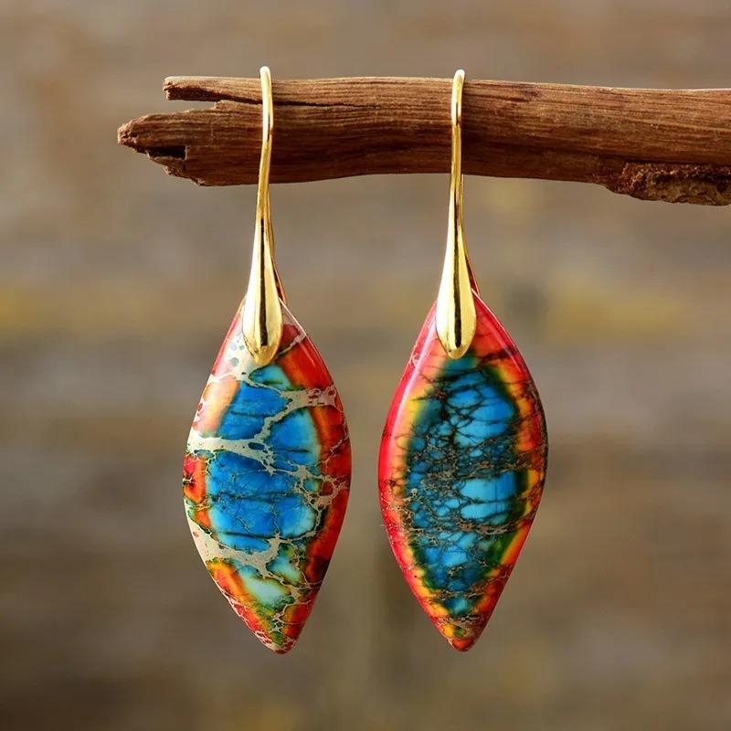 Bohemian Multicolour Emperor Stone Geometric Drop Earring Popular Natural Gem Jewelry Earrings For Women Luxury Accessories Gift