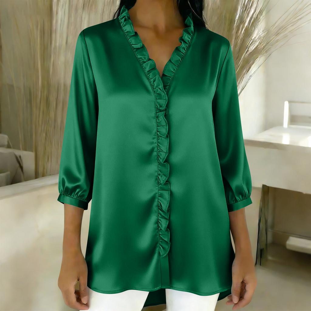Ladies' Fashionable and Elegant Ruffled Collar Satin Blouse