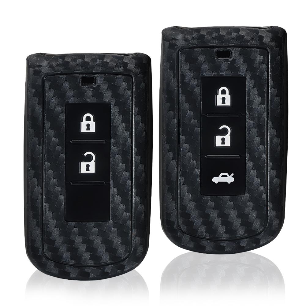 Carbon Fiber Silicone Car Key Case Cover Shell For Mitsubishi Xpander Outlander Asx Pajero Eclipse Cross Montero