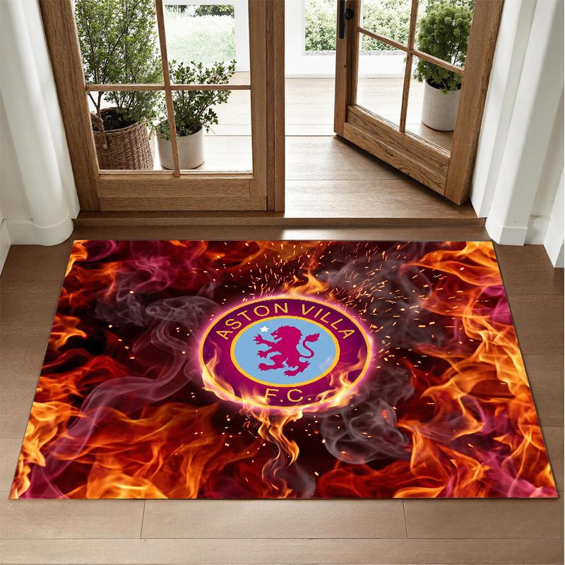 Aston Villa Futbol Tasarımlı Kristal Kadife Halı Yatak Odası Girişi İçin Yumuşak Dekoratif Mat