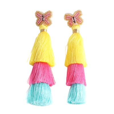 Boho Tassel Earrings Women Vintage Handmade Tassel Earrings Colorful Layered Tassel Earrings for