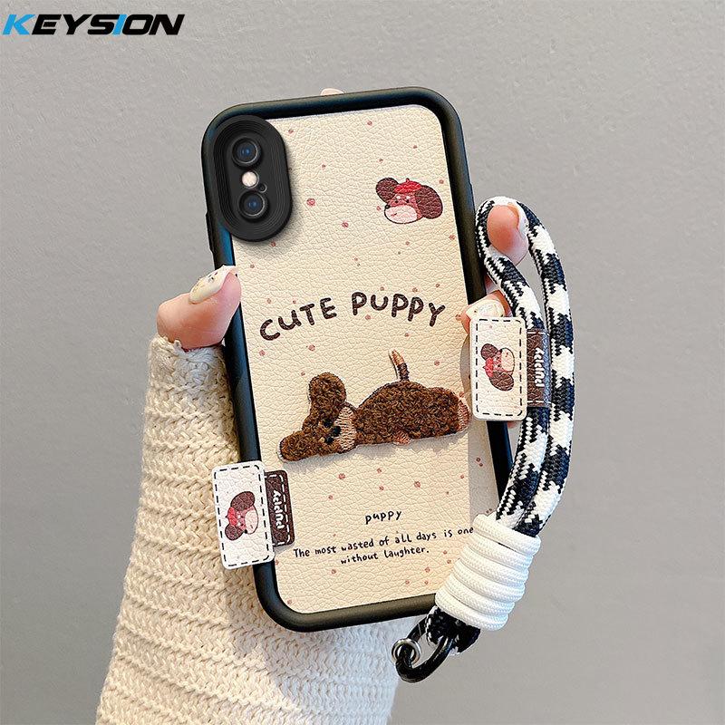 

KEYSION Мультяшный милый плюшевый чехол с вышивкой для iPhone XS Max X XS со шнурком Мягкий силиконовый противоударный чехол для задней панели телефона для iPhone XR for iPhone XS Max