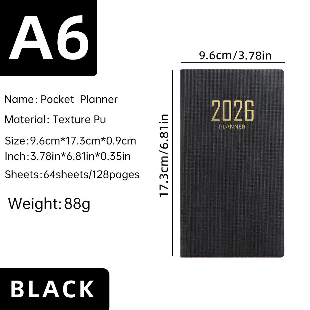 Planificator săptămânal A6 din piele 2026: Agenda portabilă transfrontalieră în engleză și caiet calendar anual
