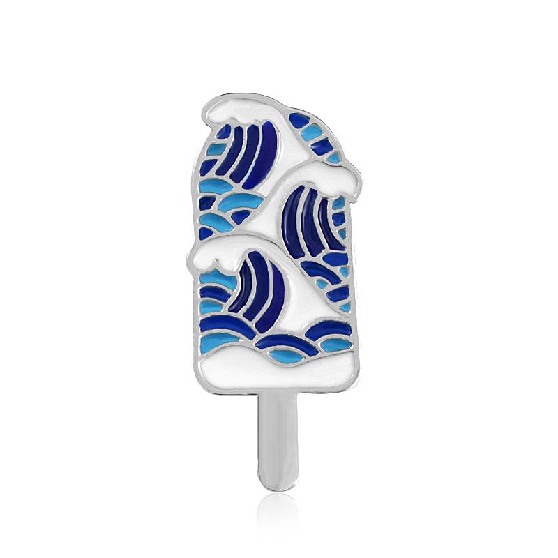 Cloisonné Enamel Brooch with Chinese Scenery: Umbrella, Whale, and Wave Design