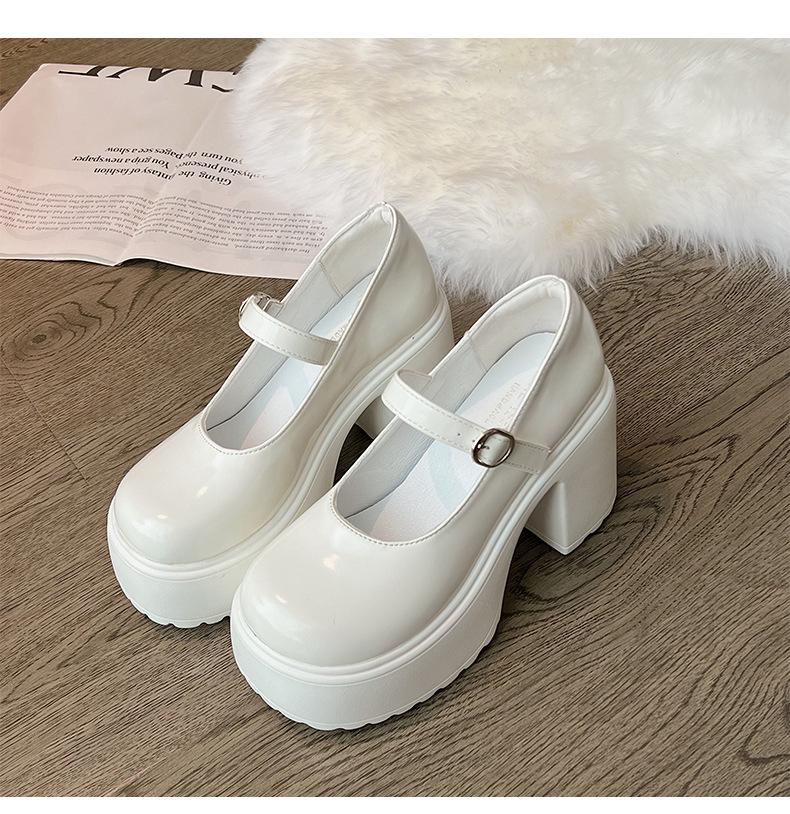 Fashion women's Black White Mary Janes shoes Women Platform High Heels Patent Leather Gothic Buckle Strap Lolita Shoes Party Women Shoes