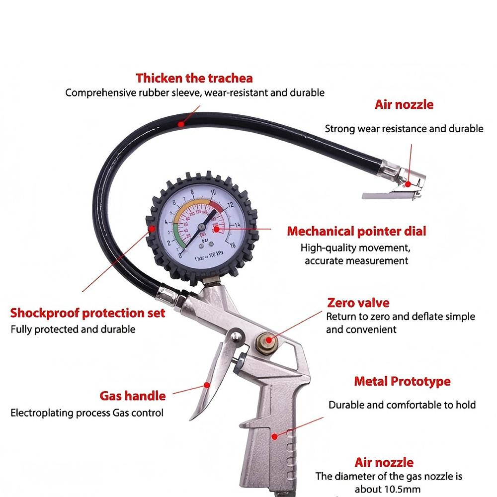 Manometro Tester Pressione Pneumatici Multifunzione per Auto Moto 220PSI Compressore d'Aria Manometro Pompa Gonfiaggio Strumenti