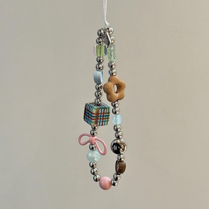 

Vintage Blue Brown Square Flower Phone Case Lanyard CCD Camera Gubon Card Book Decoration DIY Bracelet Beads 【Blue-brown square flow