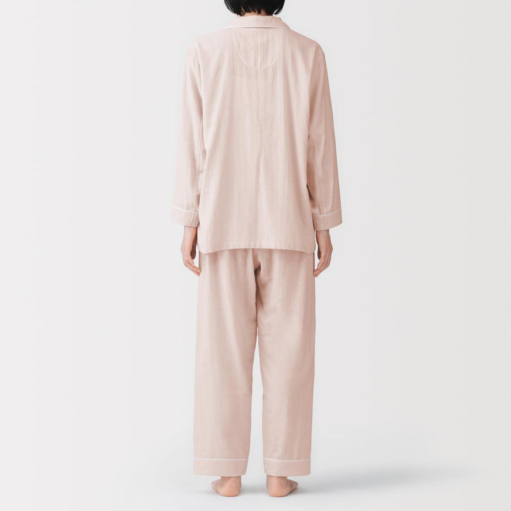 MUJI Seamless Double Gauze Light Yellow XL Women's Long-Sleeved Pajamas, FD1LUA6S, Stripe,